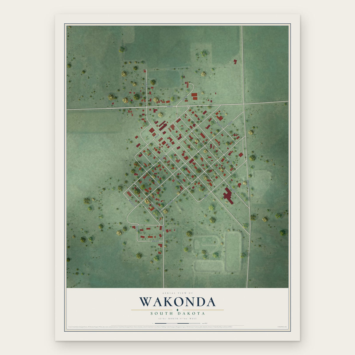Wakonda, South Dakota map print, the full design