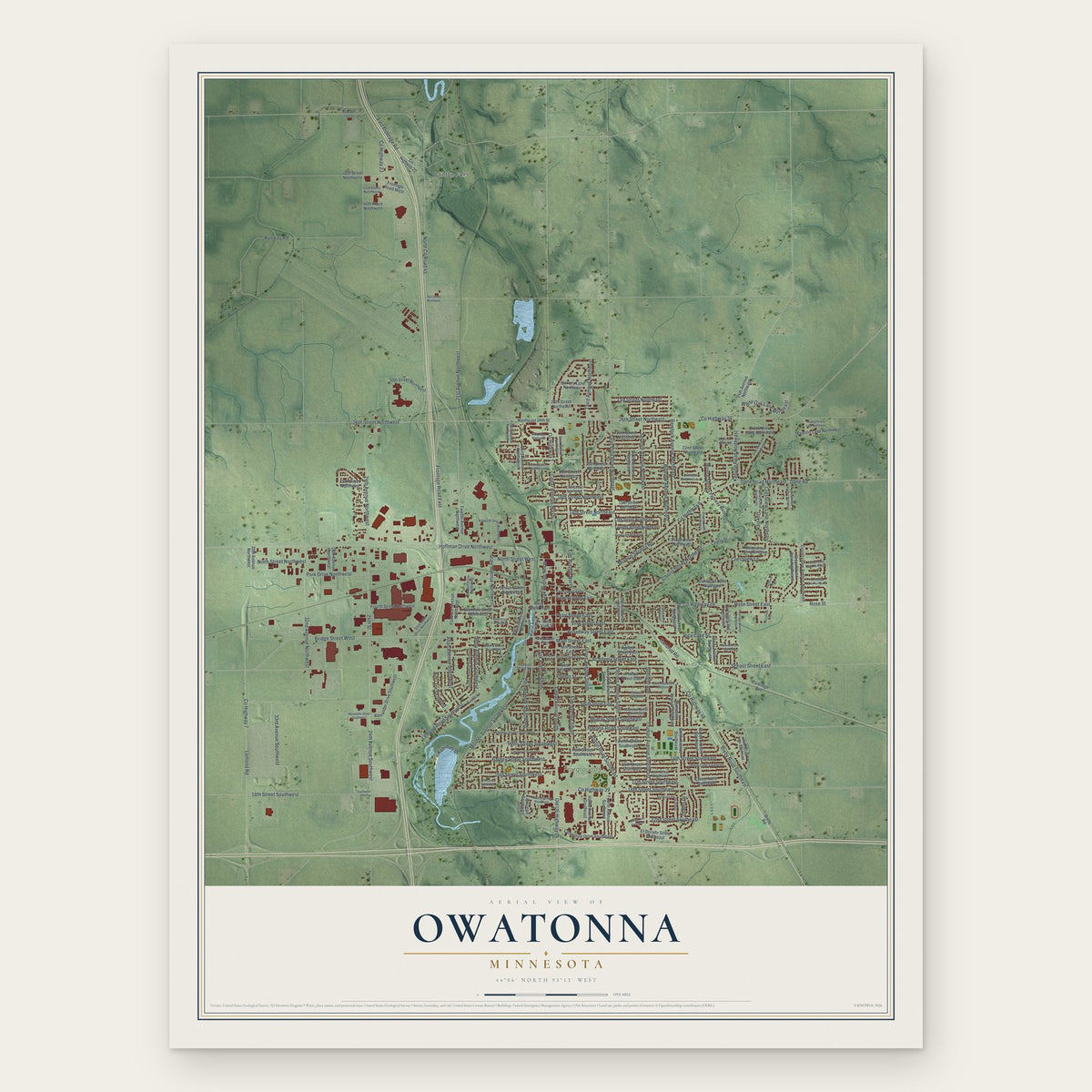 Owatonna, Minnesota map print, the full design