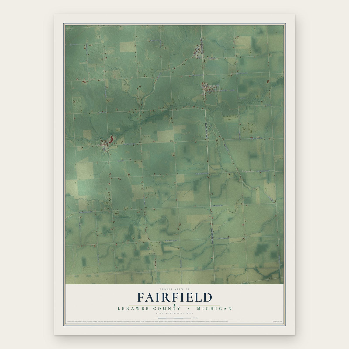 Fairfield, Lenawee County, Michigan map print, the full design