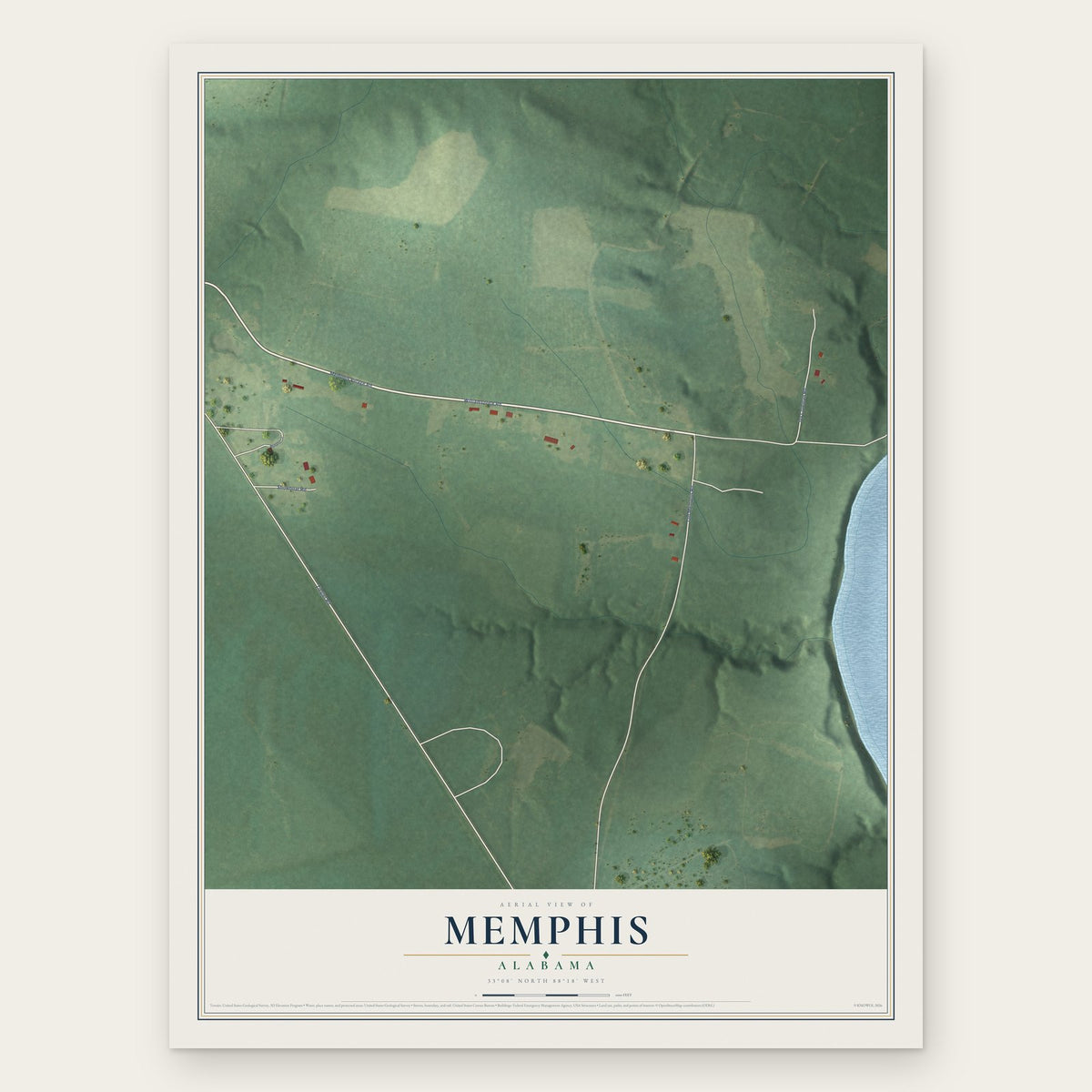 Memphis, Alabama map print, the full design