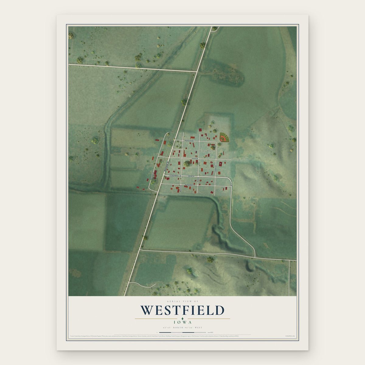 Westfield, Iowa map print, the full design