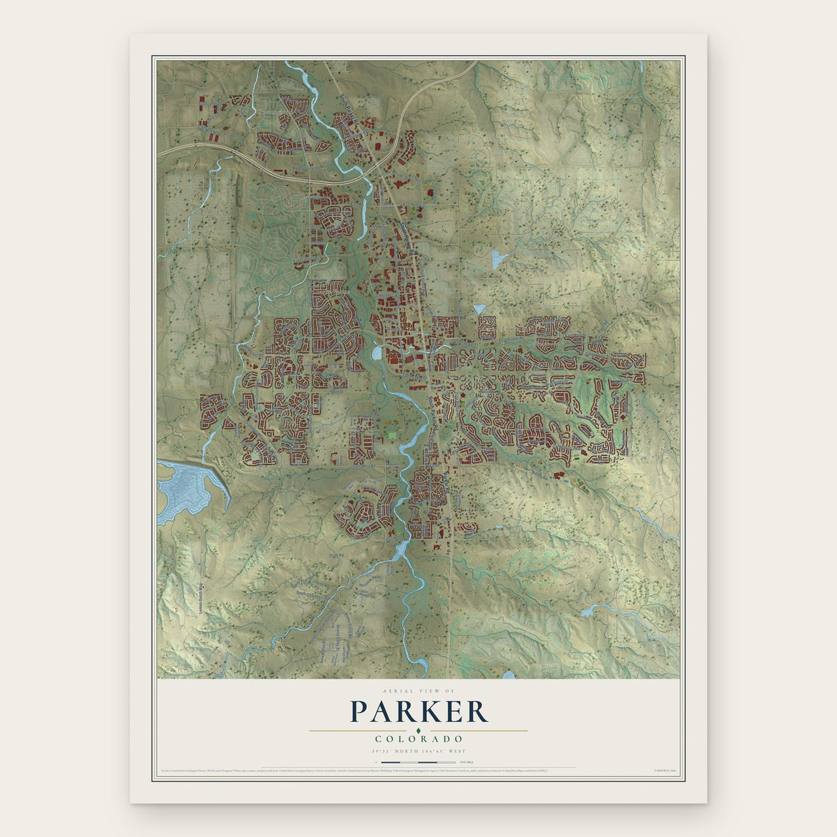 Parker, Colorado map print, the full design