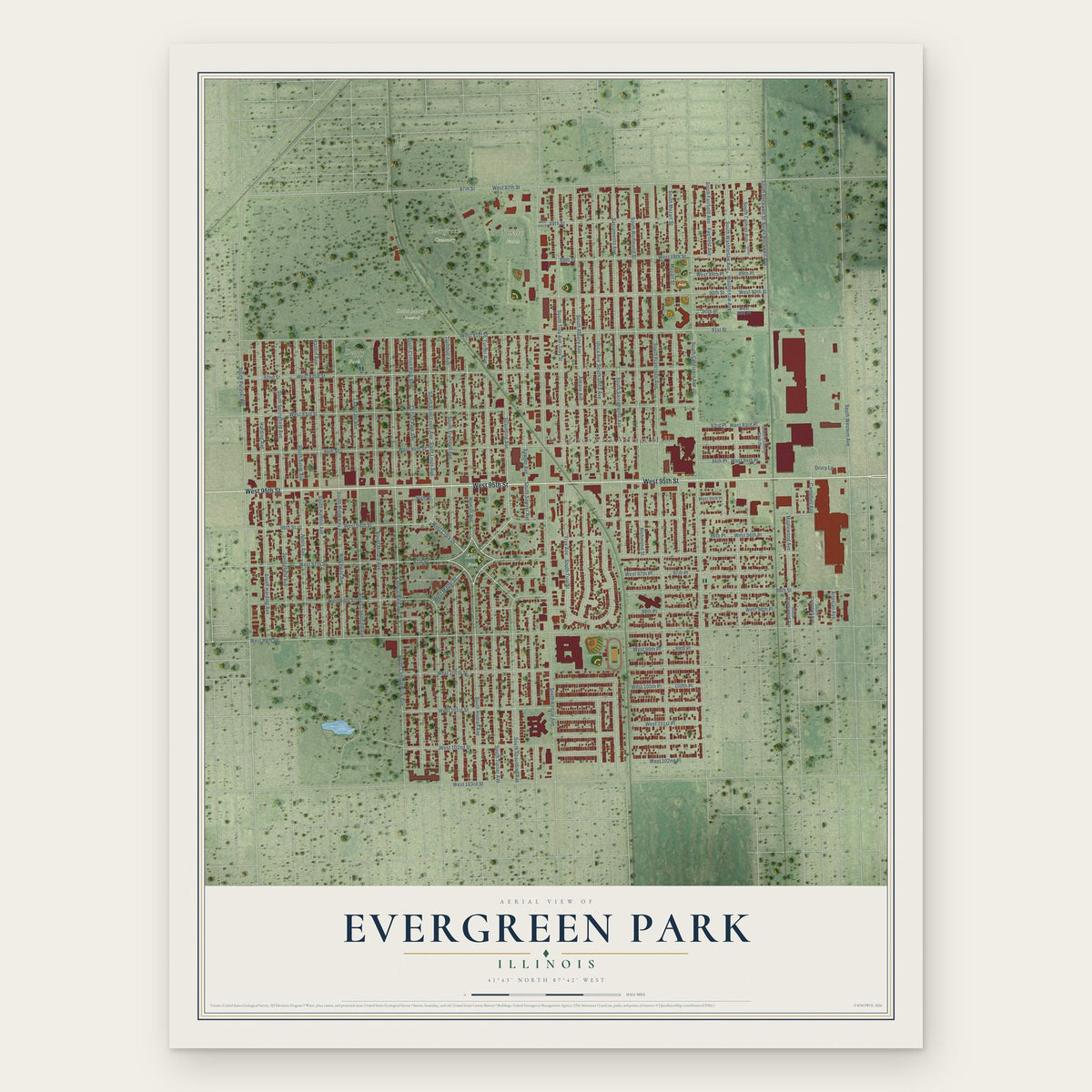 Evergreen Park, Illinois map print, the full design