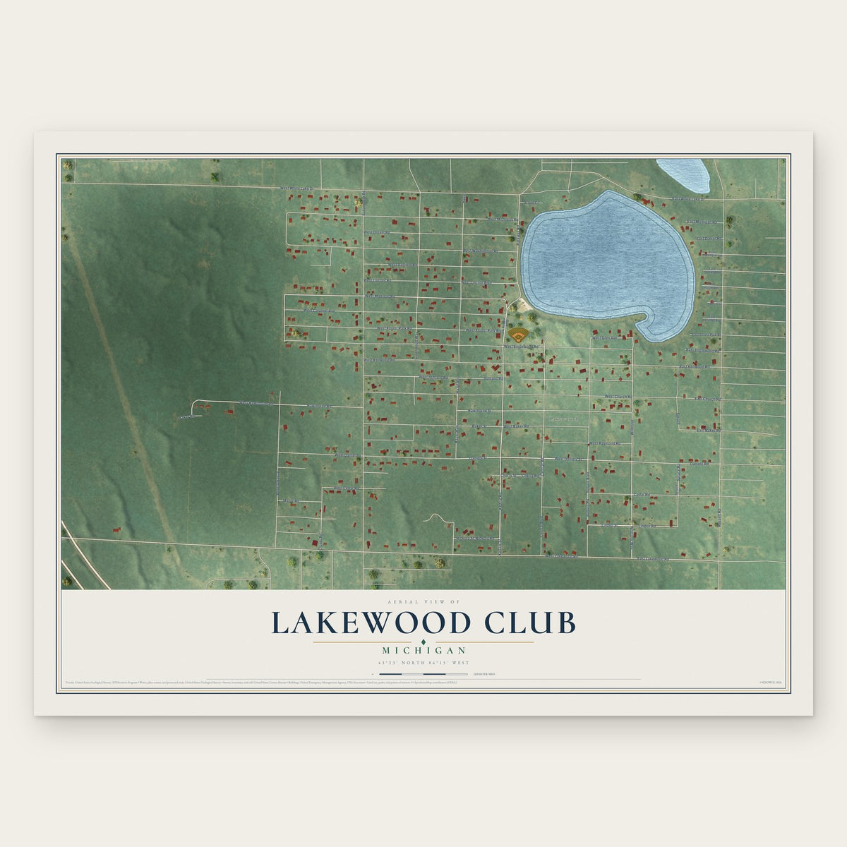 Lakewood Club, Michigan map print, the full design