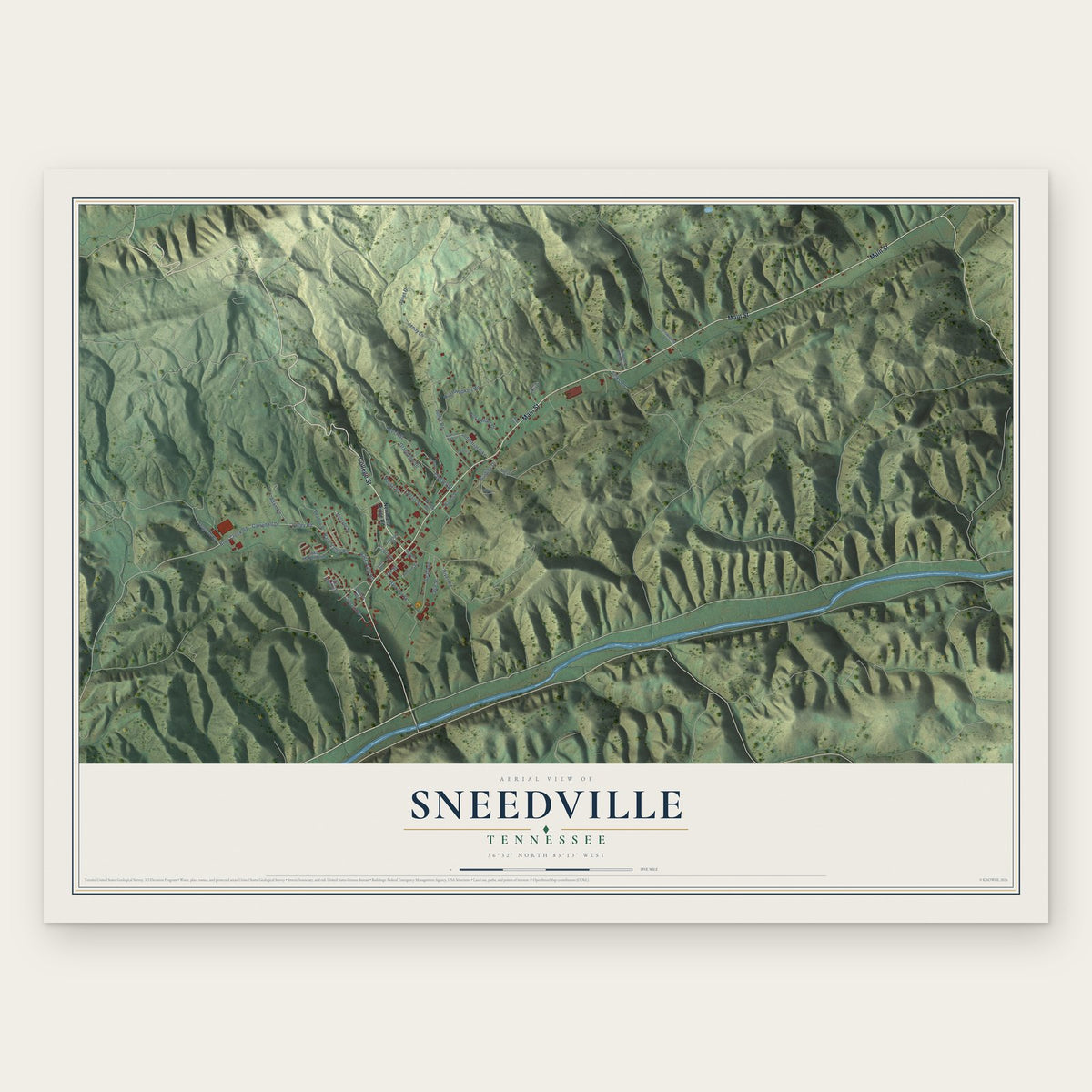 Sneedville, Tennessee map print, the full design
