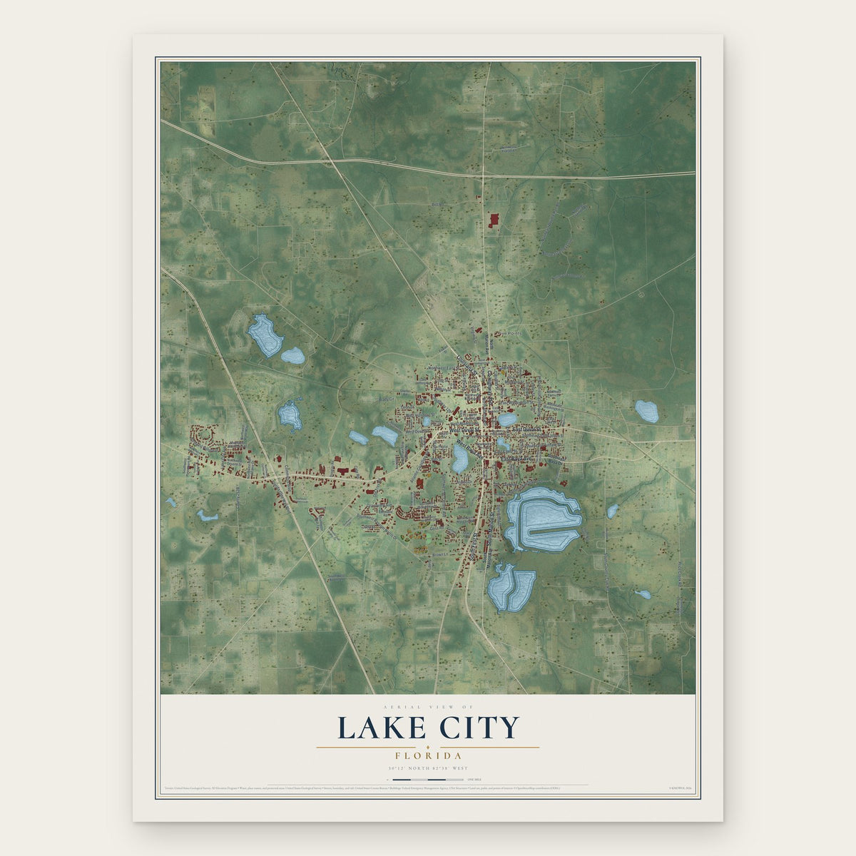 Lake City, Florida map print, the full design