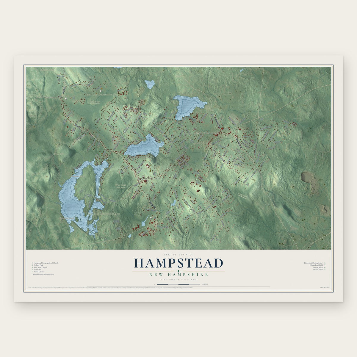 Hampstead, New Hampshire map print, the full design