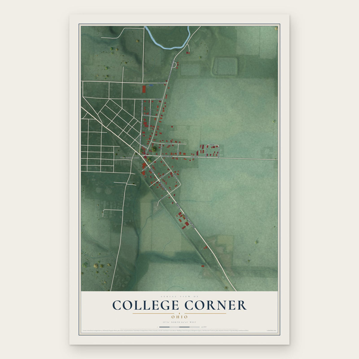 College Corner, Ohio map print, the full design