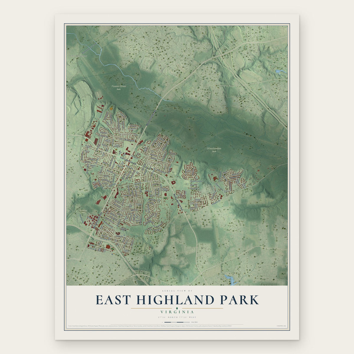 East Highland Park, Virginia map print, the full design