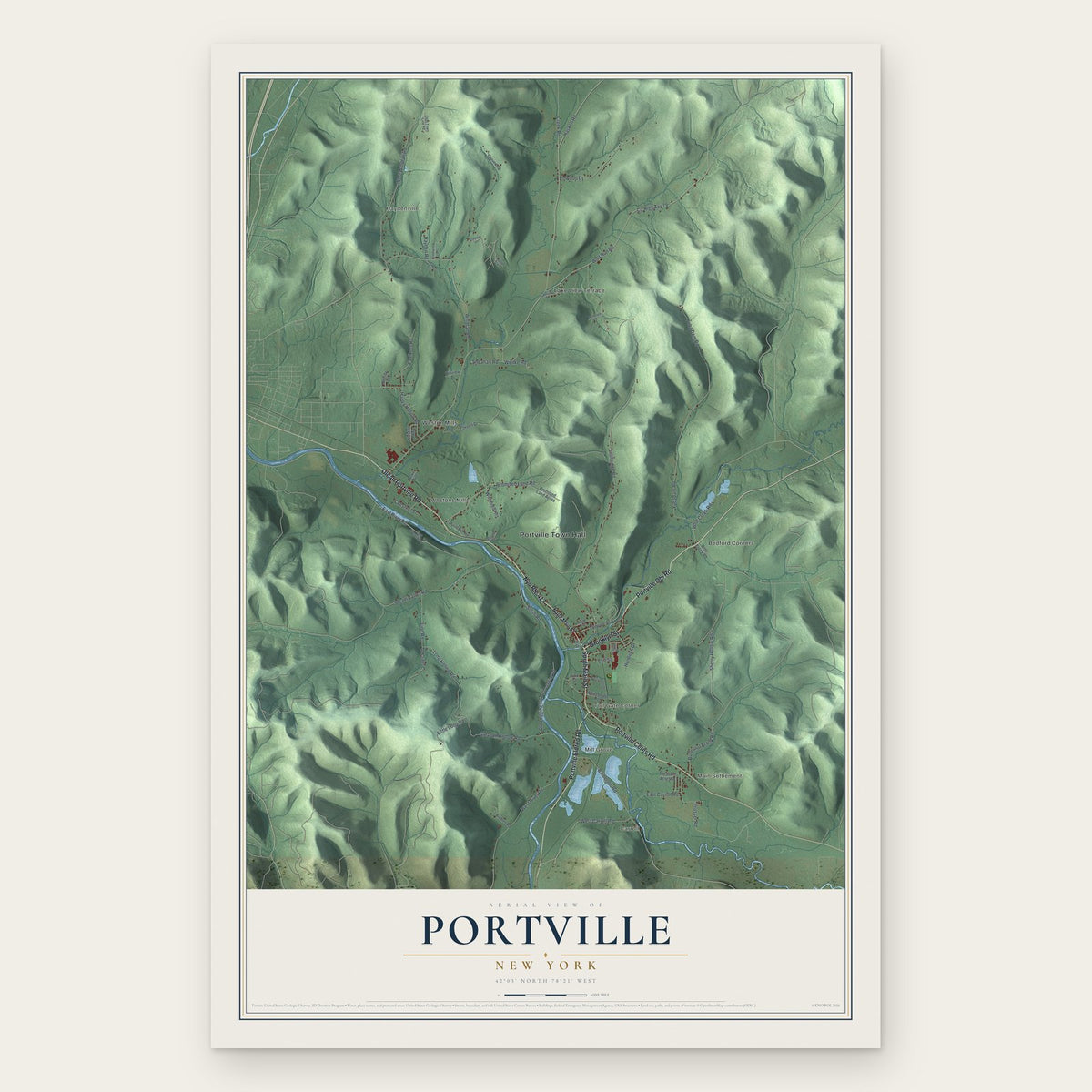Portville, New York map print, the full design