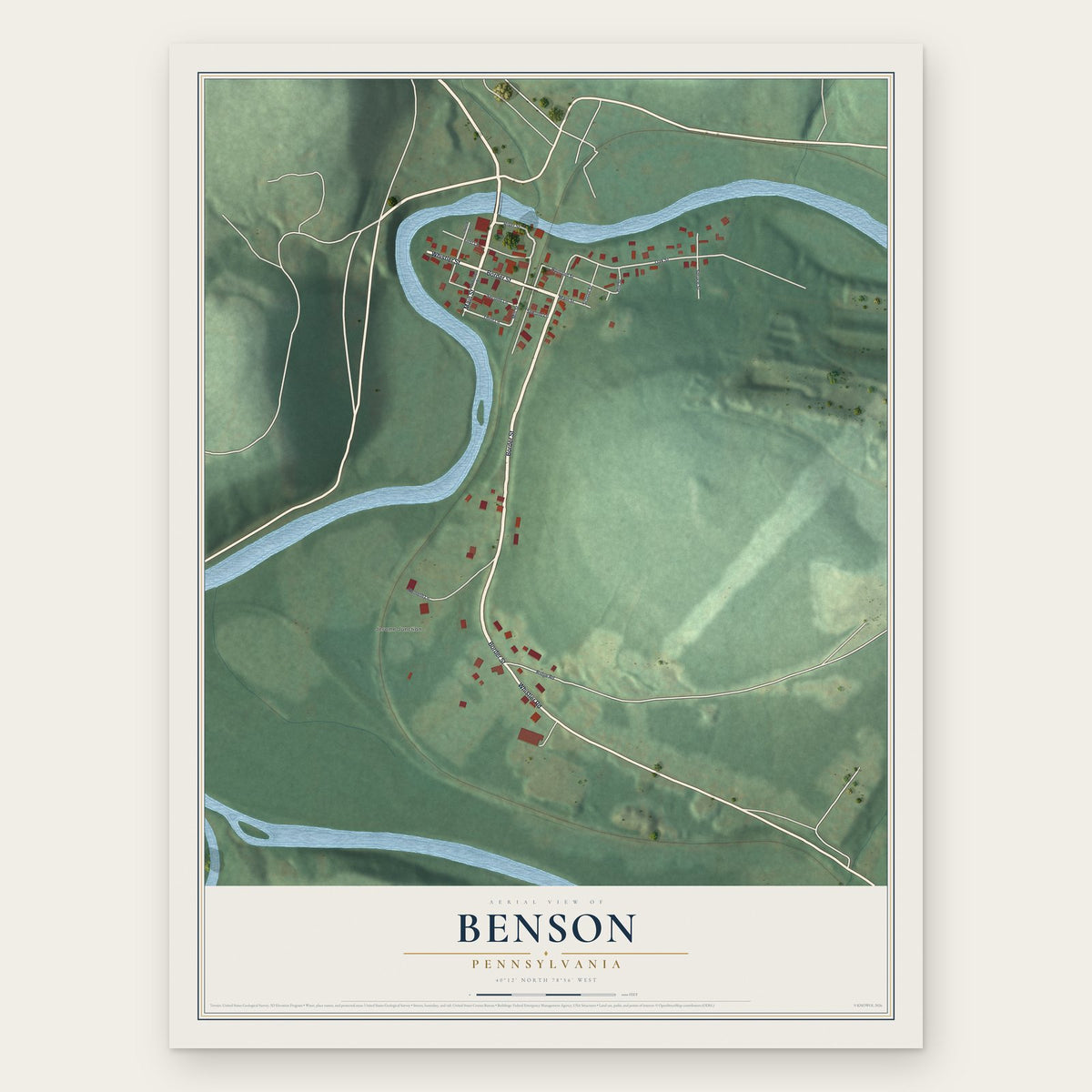 Benson, Pennsylvania map print, the full design