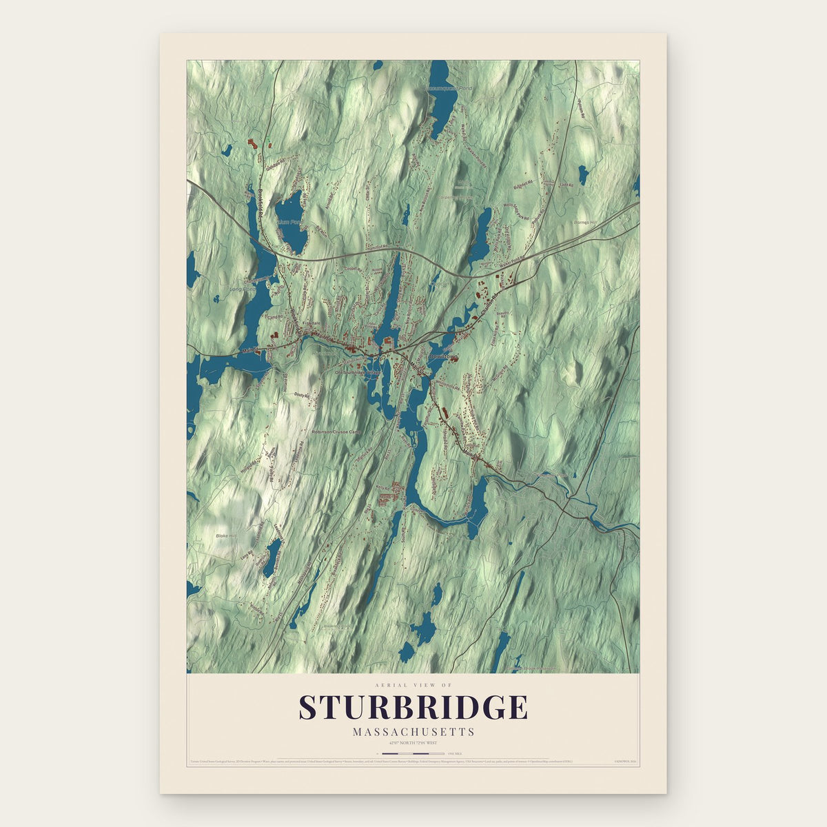 Sturbridge, Massachusetts map print, the full design