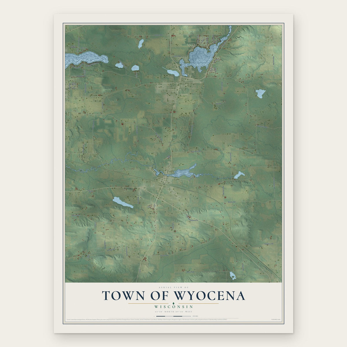 Town of Wyocena, Wisconsin map print, the full design