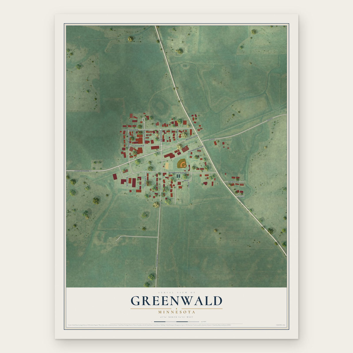 Greenwald, Minnesota map print, the full design