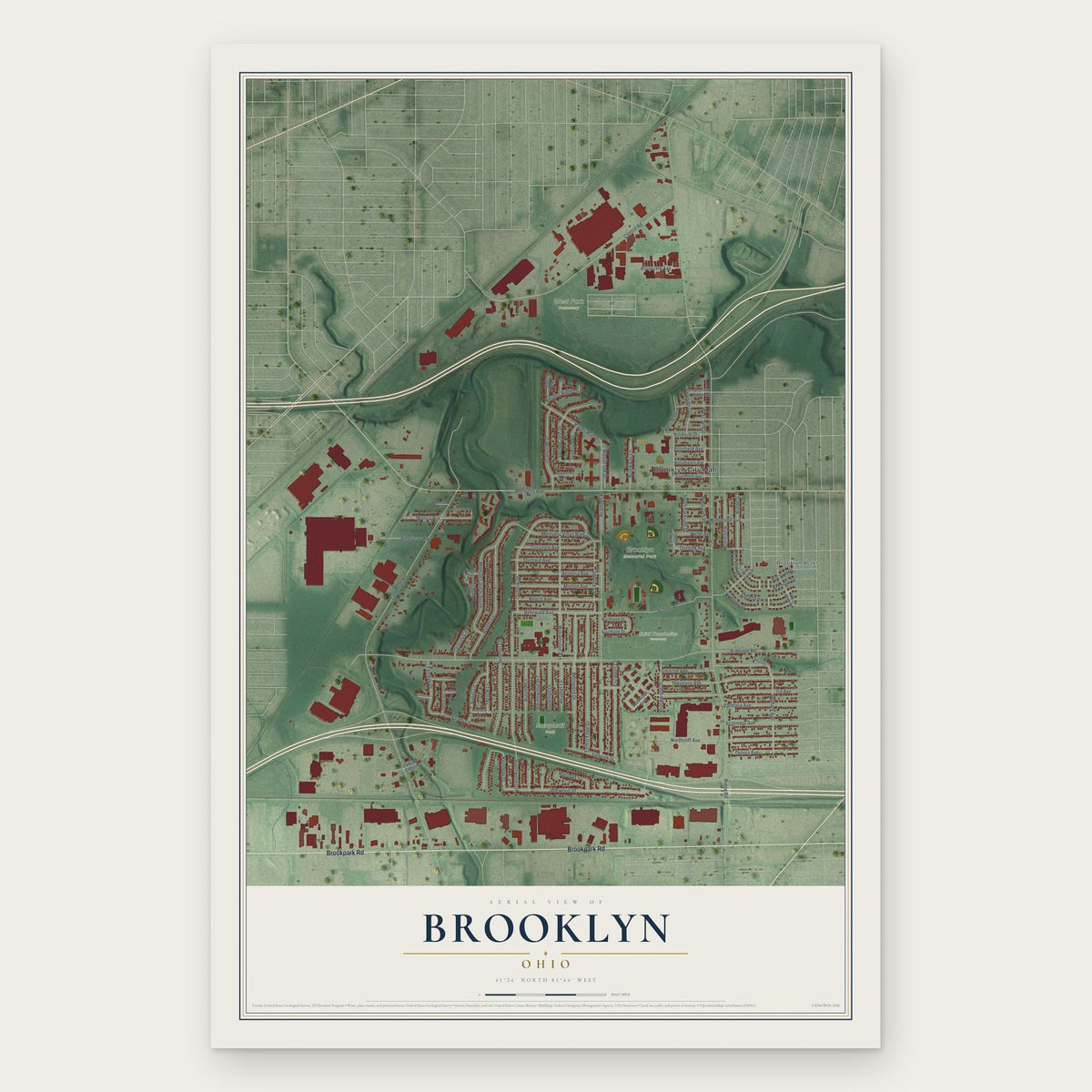 Brooklyn, Ohio map print, the full design
