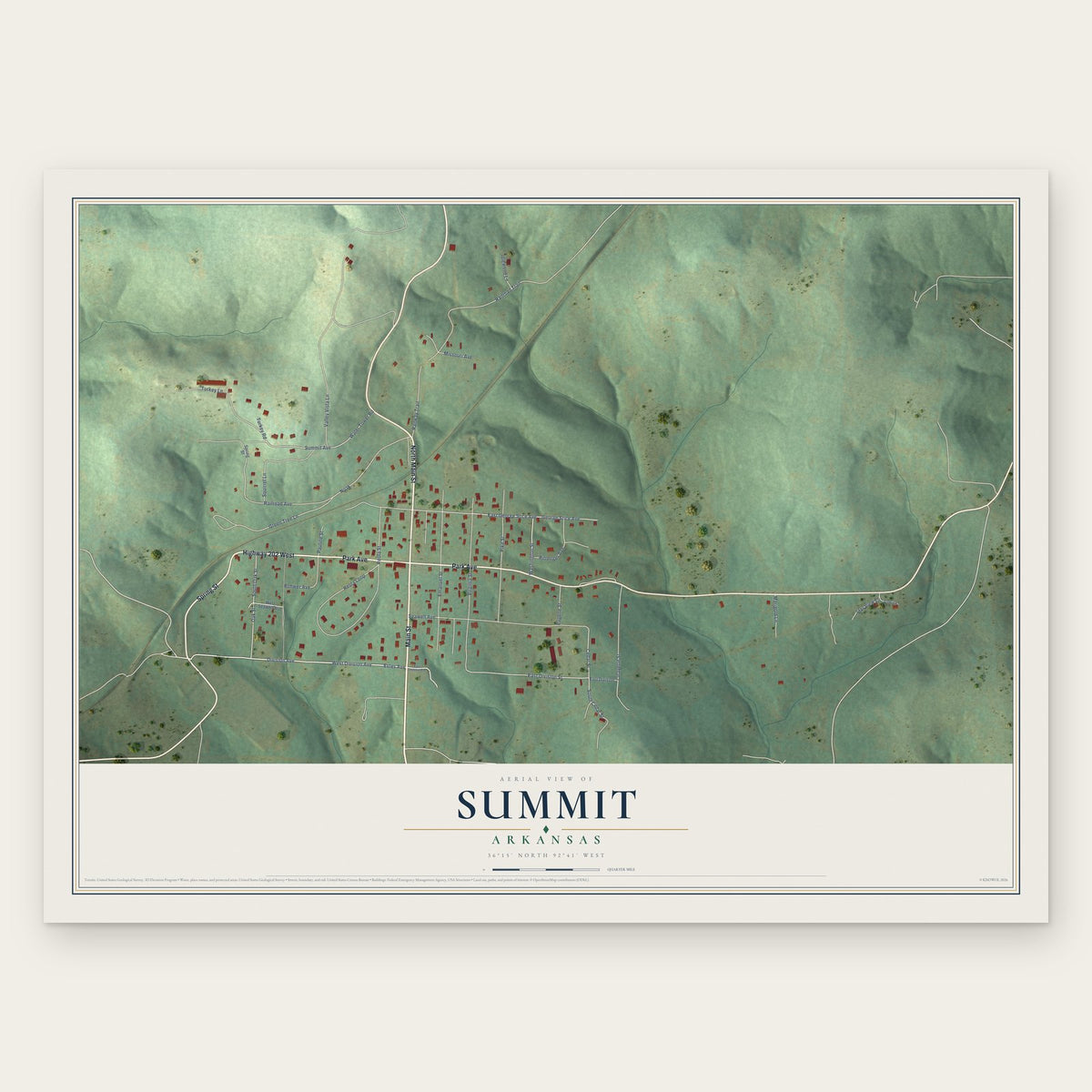 Summit, Arkansas map print, the full design