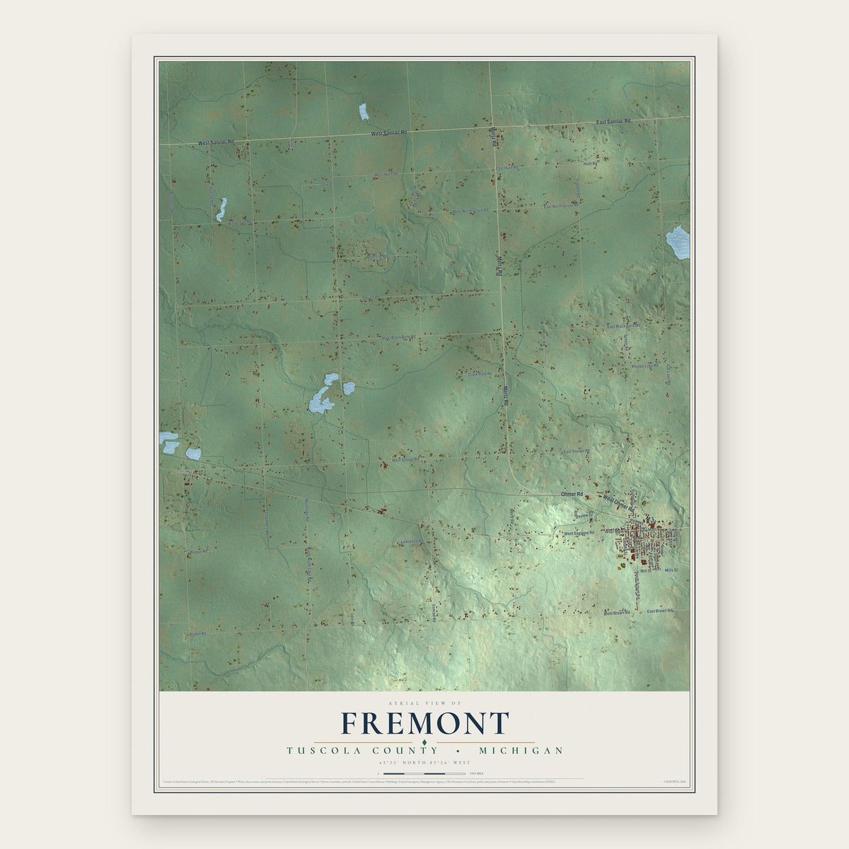 Fremont, Tuscola County, Michigan map print, the full design