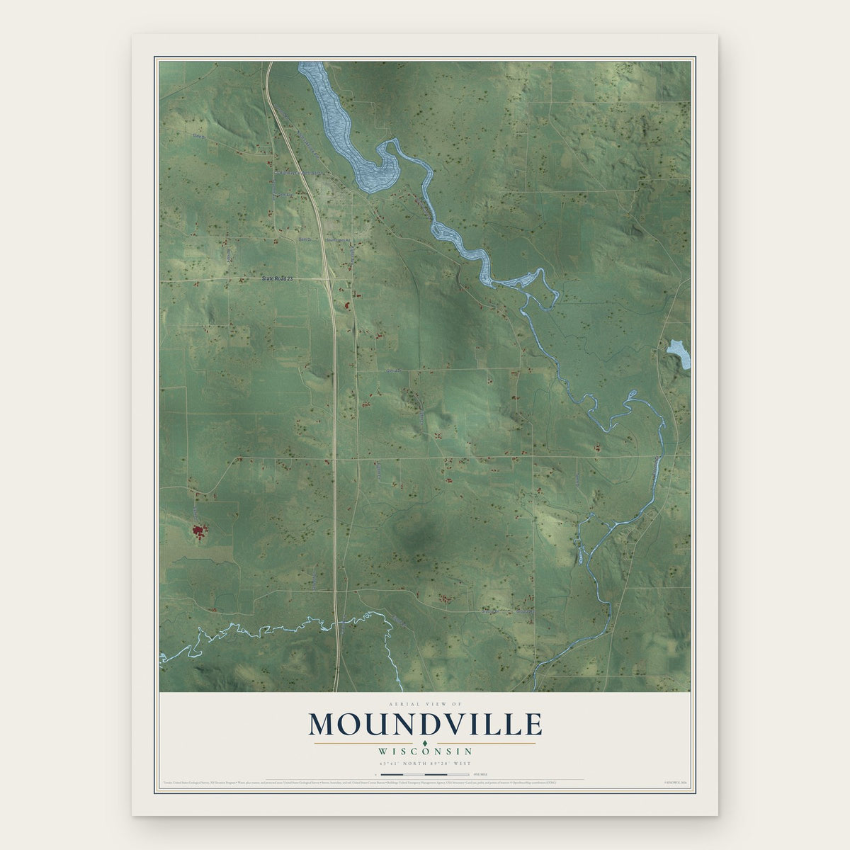 Moundville, Wisconsin map print, the full design