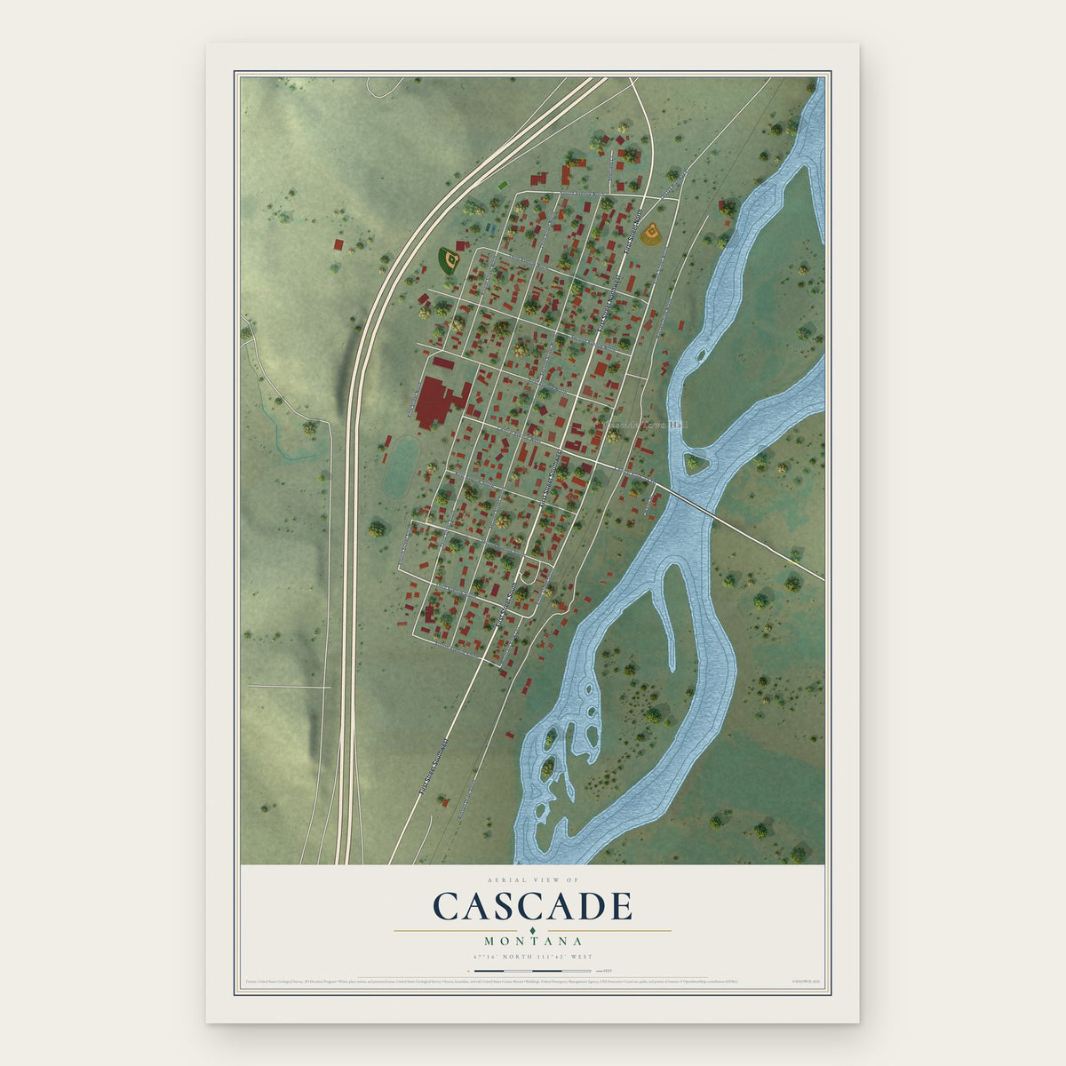 Cascade, Montana map print, the full design