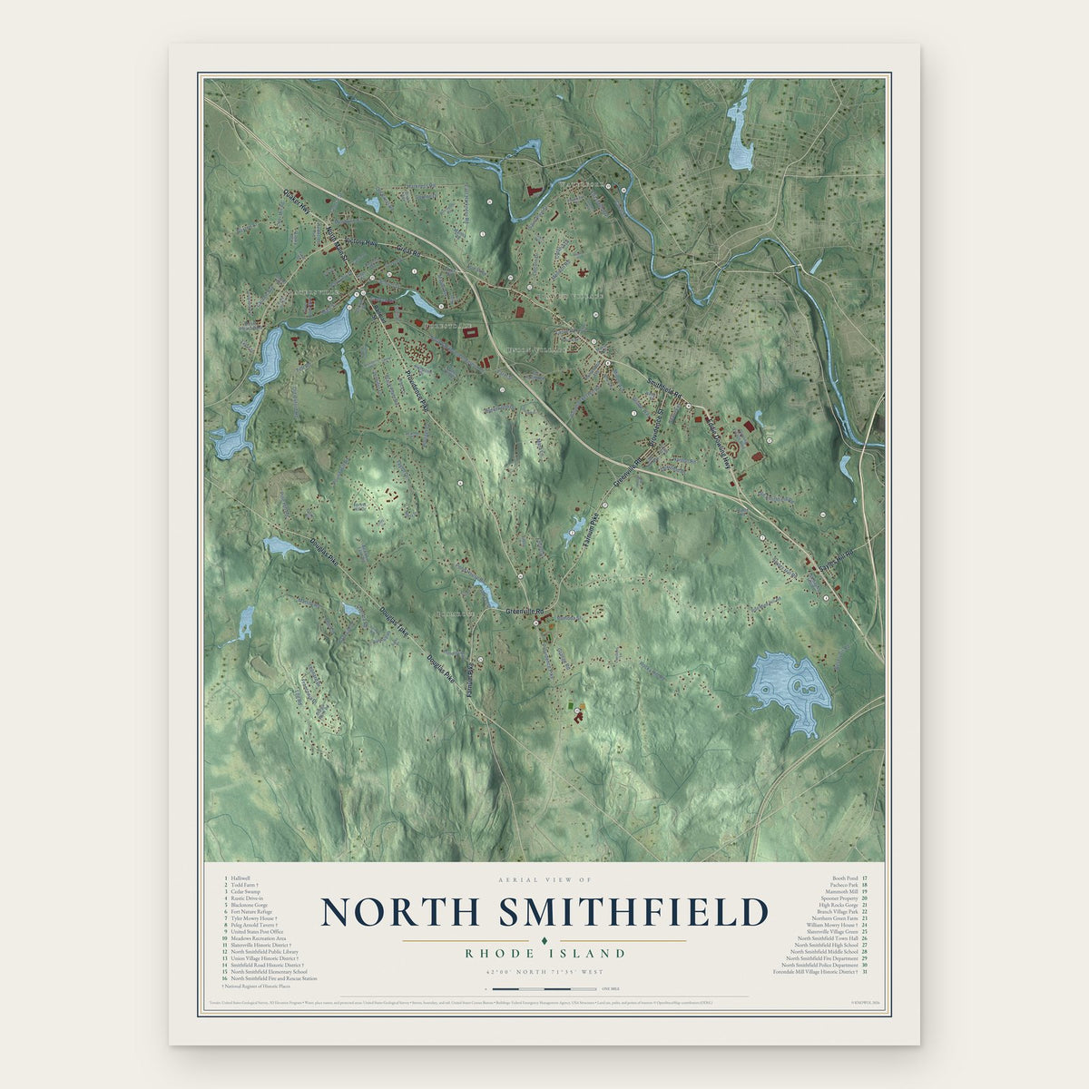 North Smithfield, Rhode Island map print, the full design