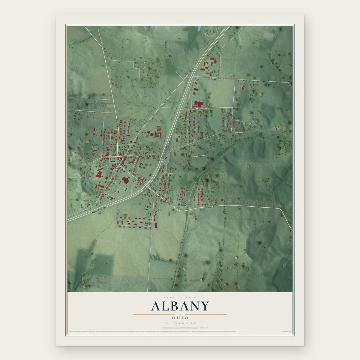 Albany, Ohio map print, the full design