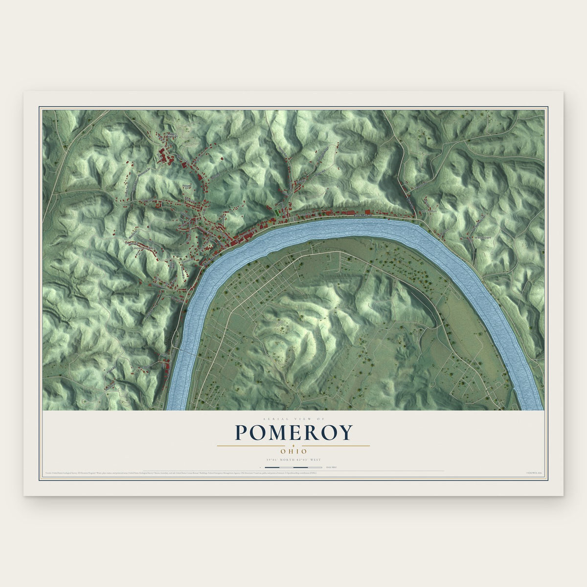 Pomeroy, Ohio map print, the full design