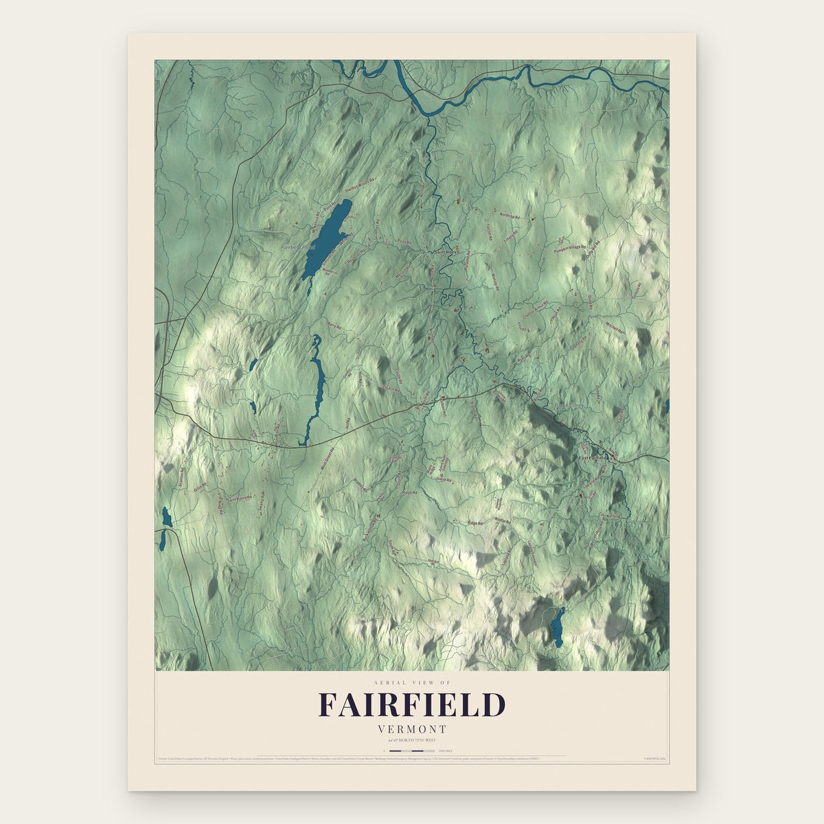 Fairfield, Vermont map print, the full design