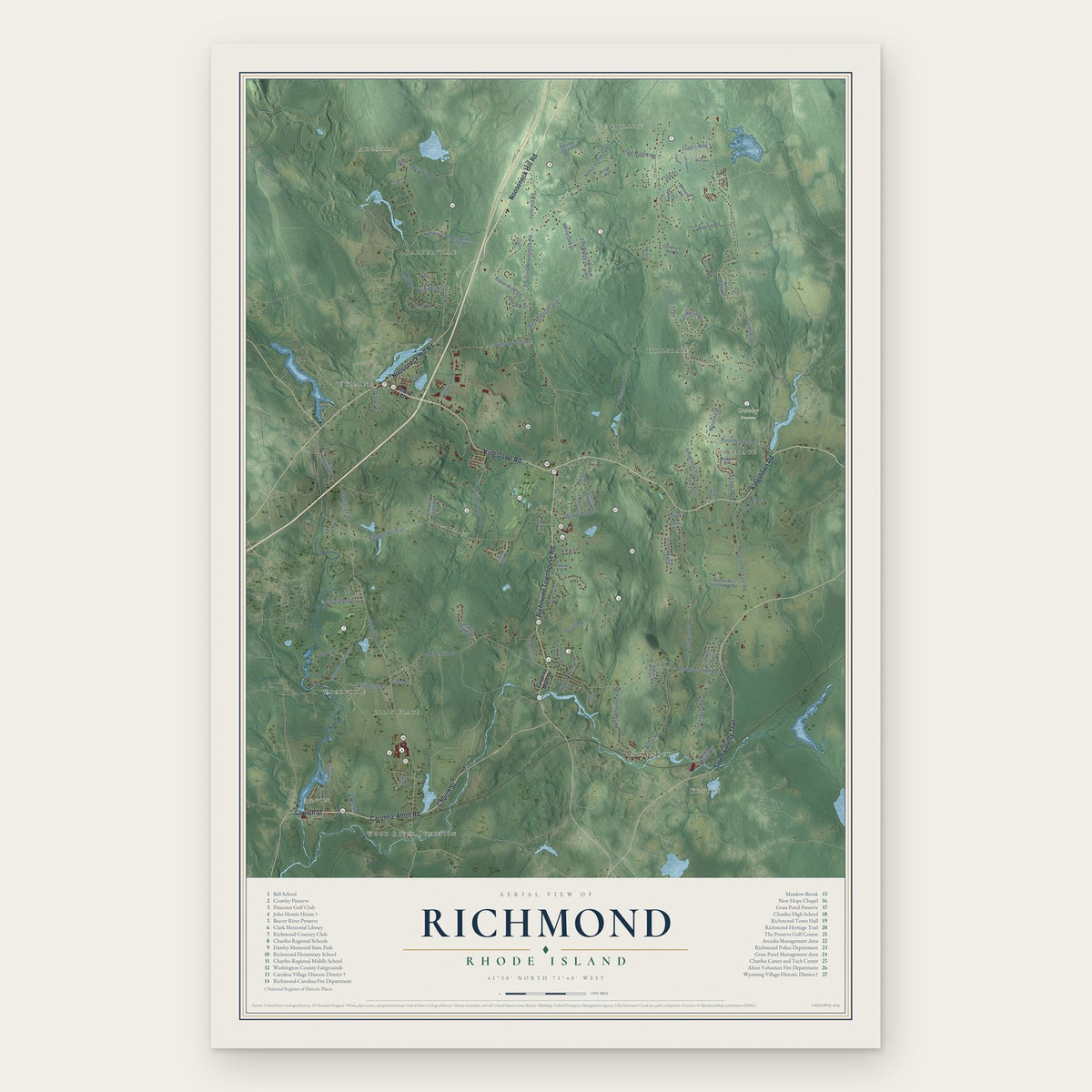 Richmond, Rhode Island map print, the full design