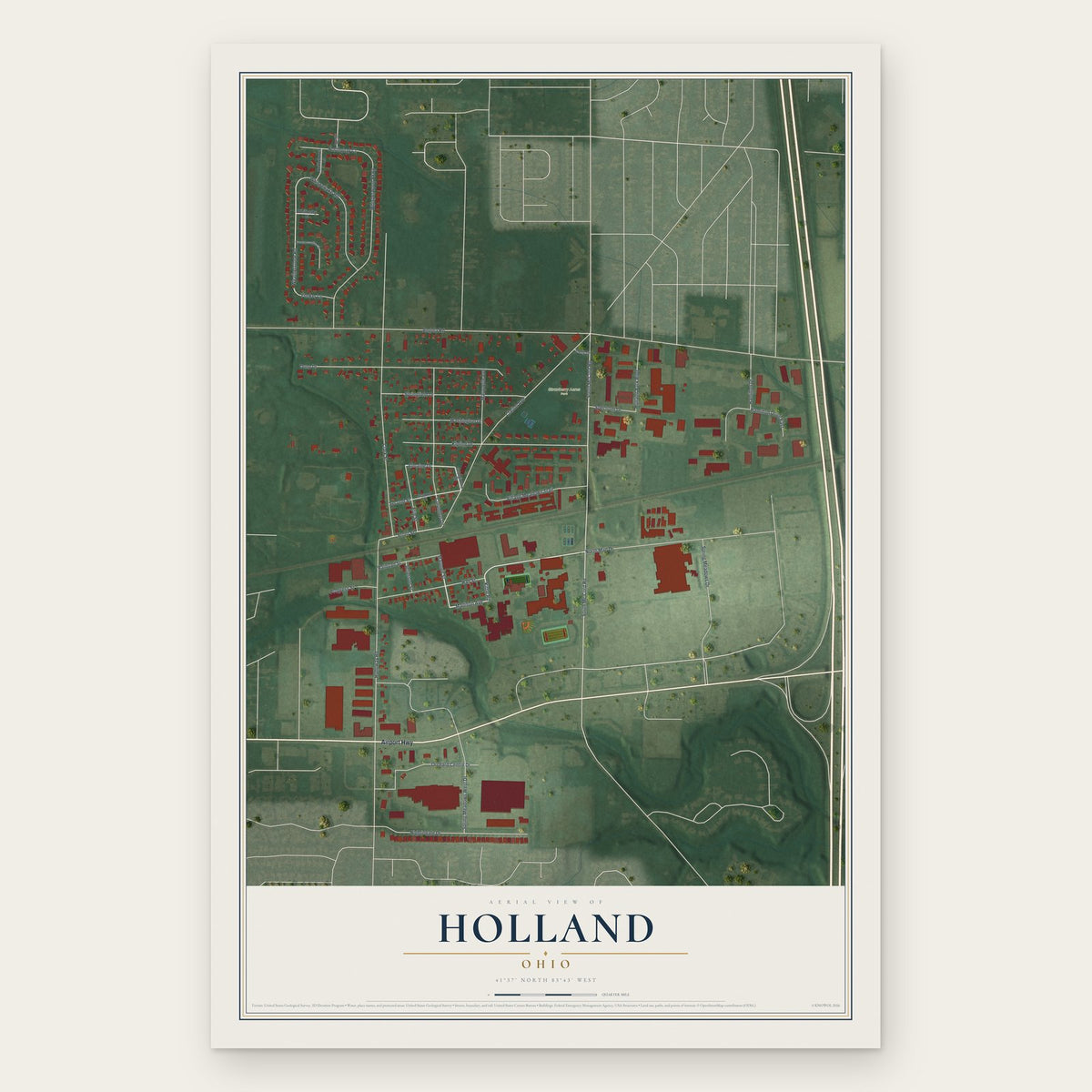 Holland, Ohio map print, the full design
