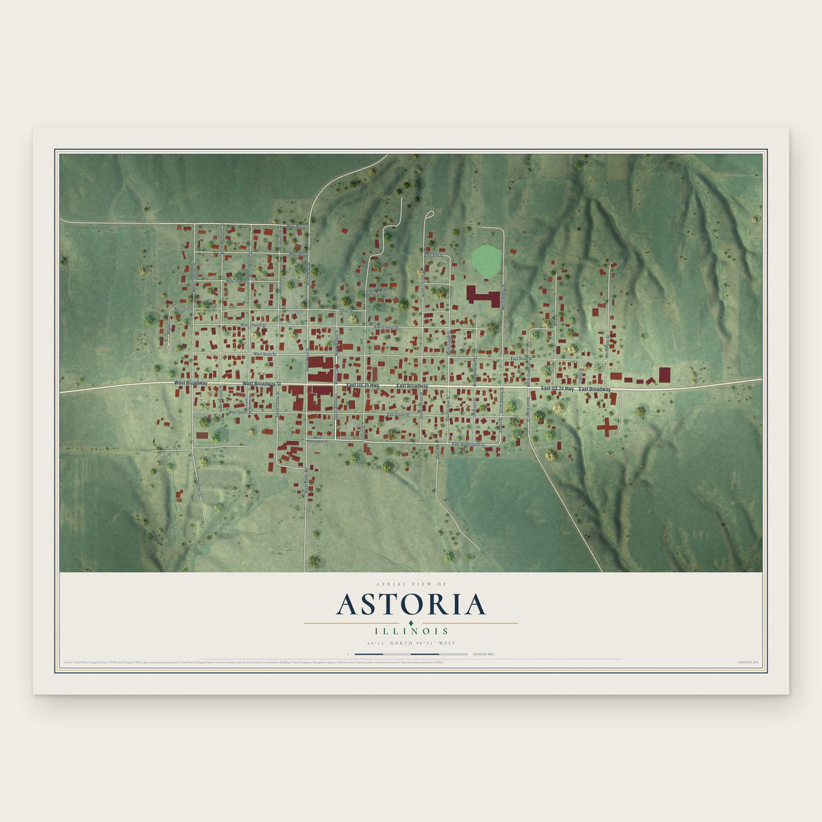 Astoria, Illinois map print, the full design