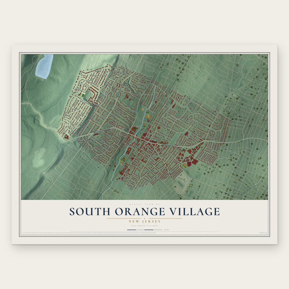 South Orange Village, New Jersey map print, the full design