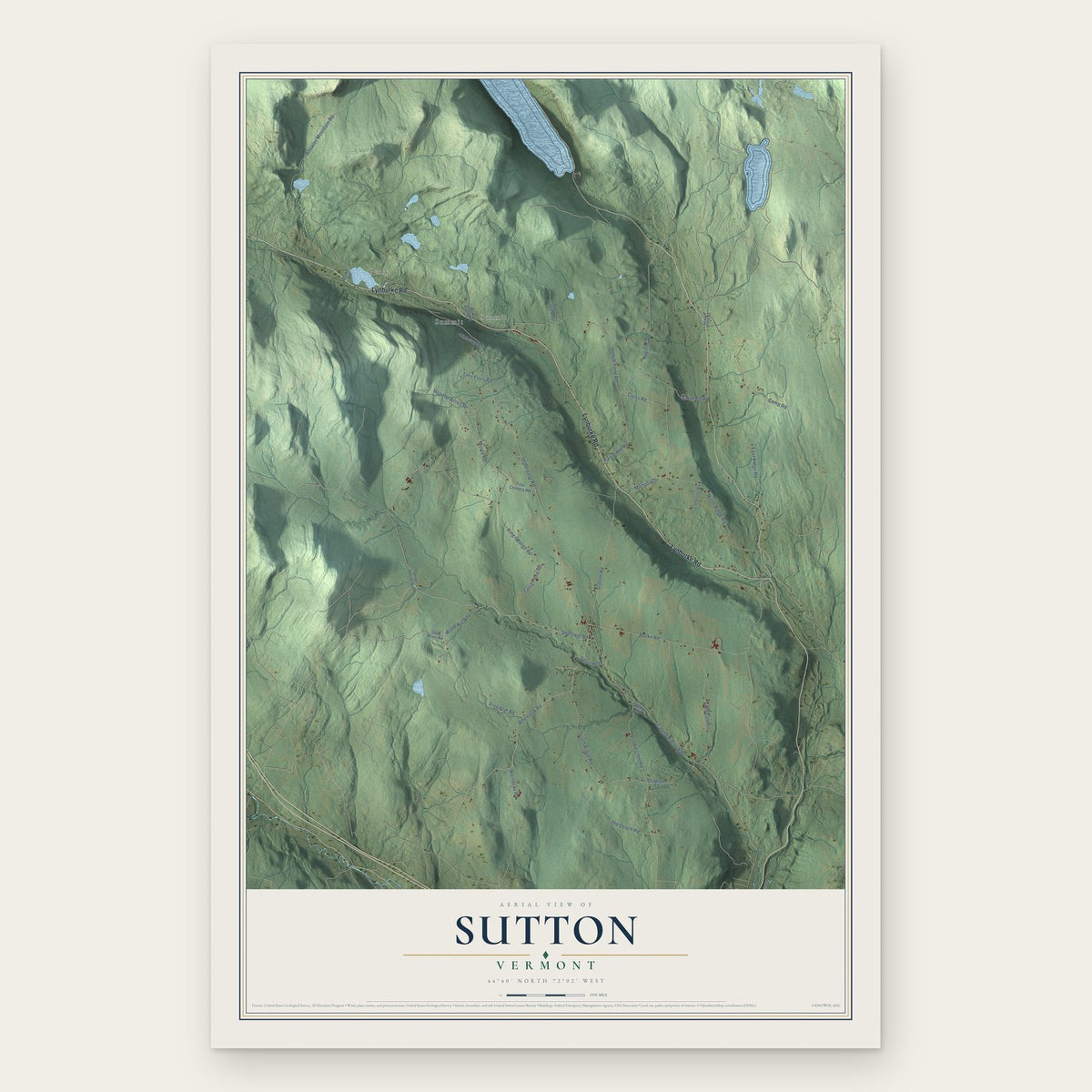 Sutton, Vermont map print, the full design