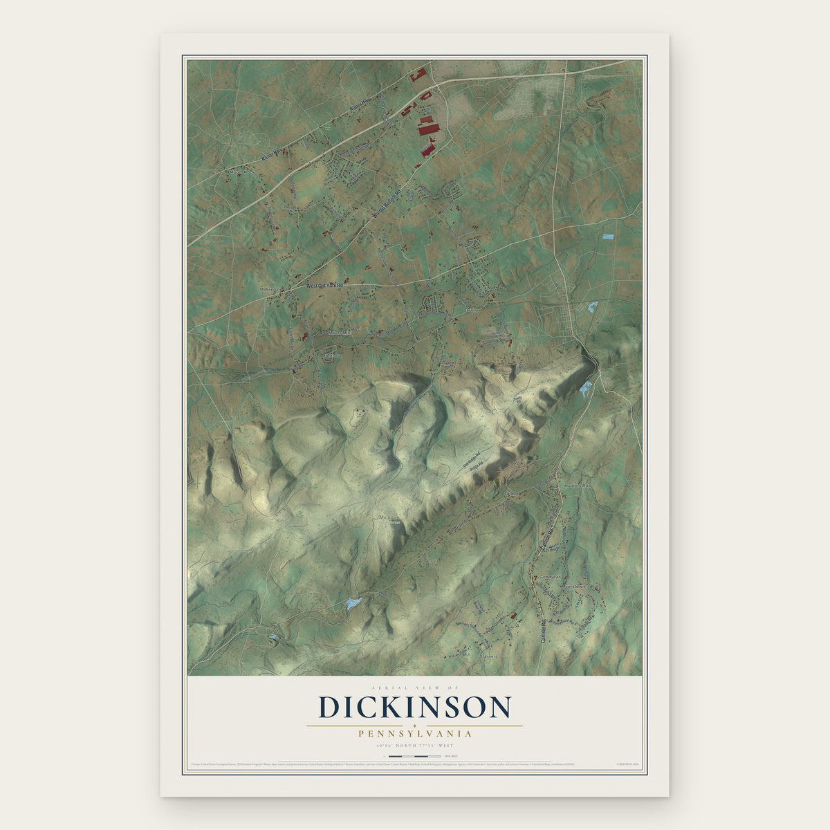 Dickinson, Pennsylvania map print, the full design