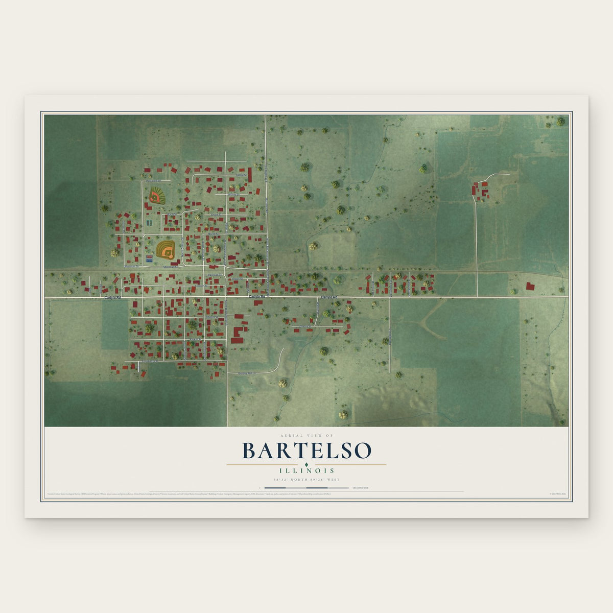 Bartelso, Illinois map print, the full design