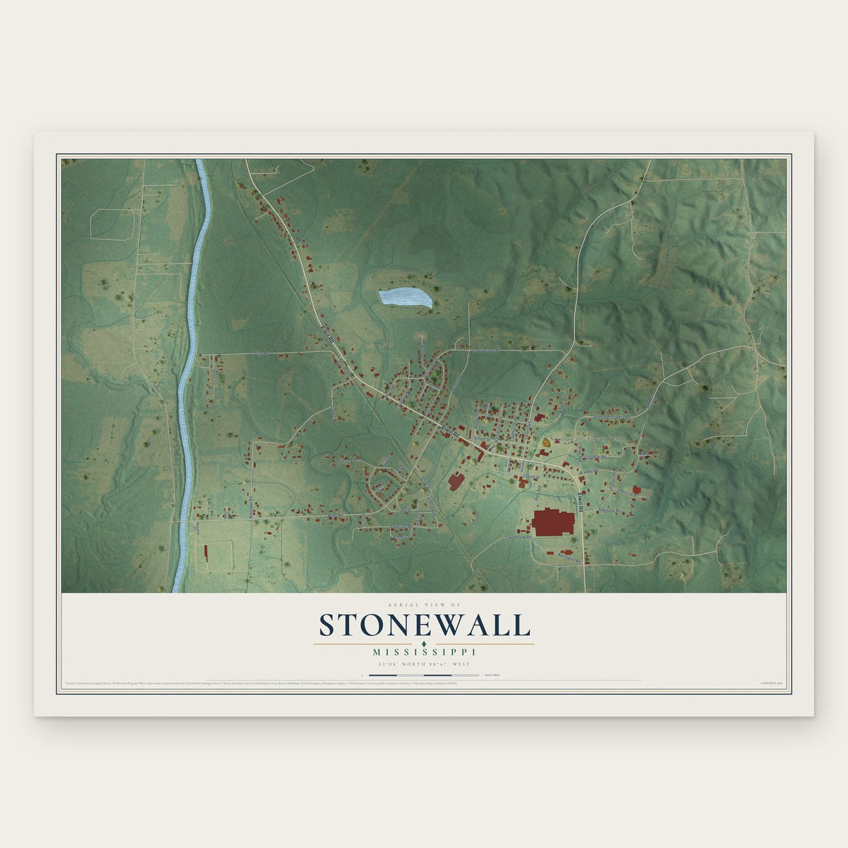 Stonewall, Mississippi map print, the full design