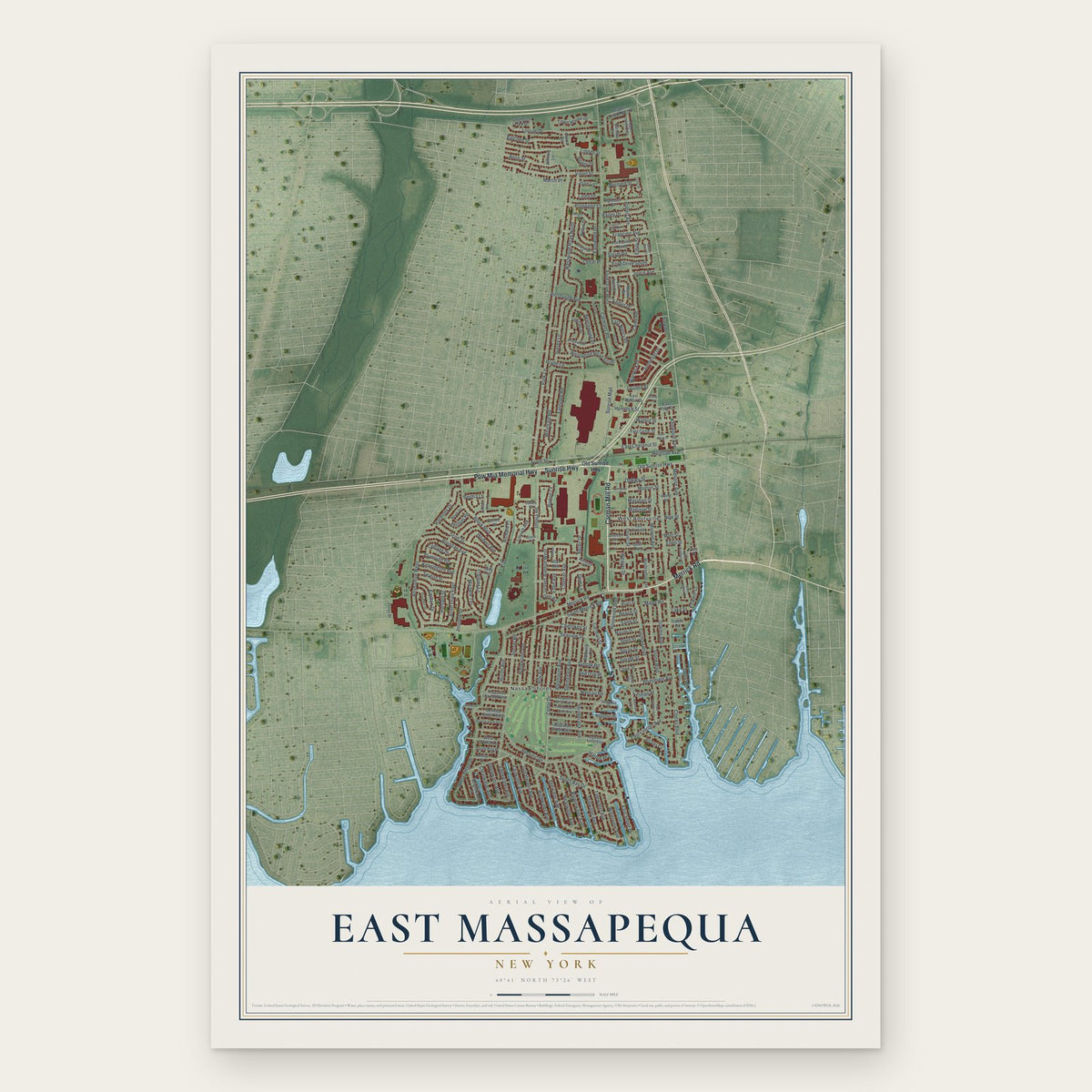 East Massapequa, New York map print, the full design