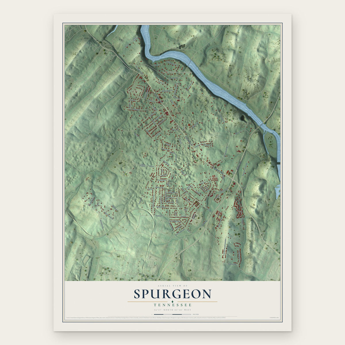 Spurgeon, Tennessee map print, the full design