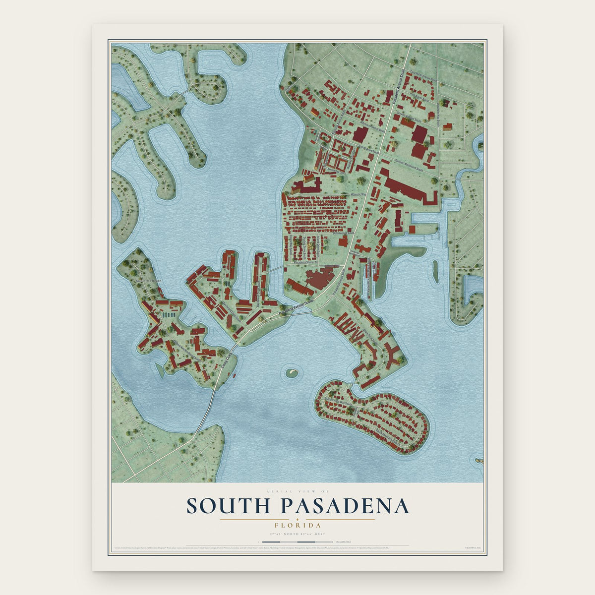 South Pasadena, Florida map print, the full design
