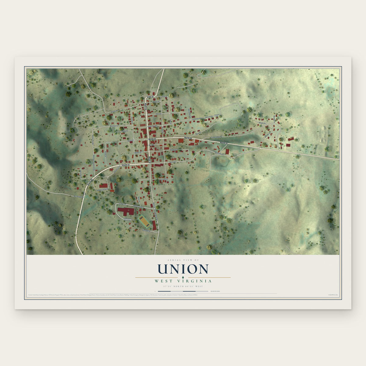 Union, West Virginia map print, the full design