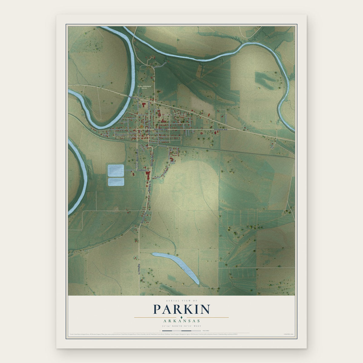 Parkin, Arkansas map print, the full design