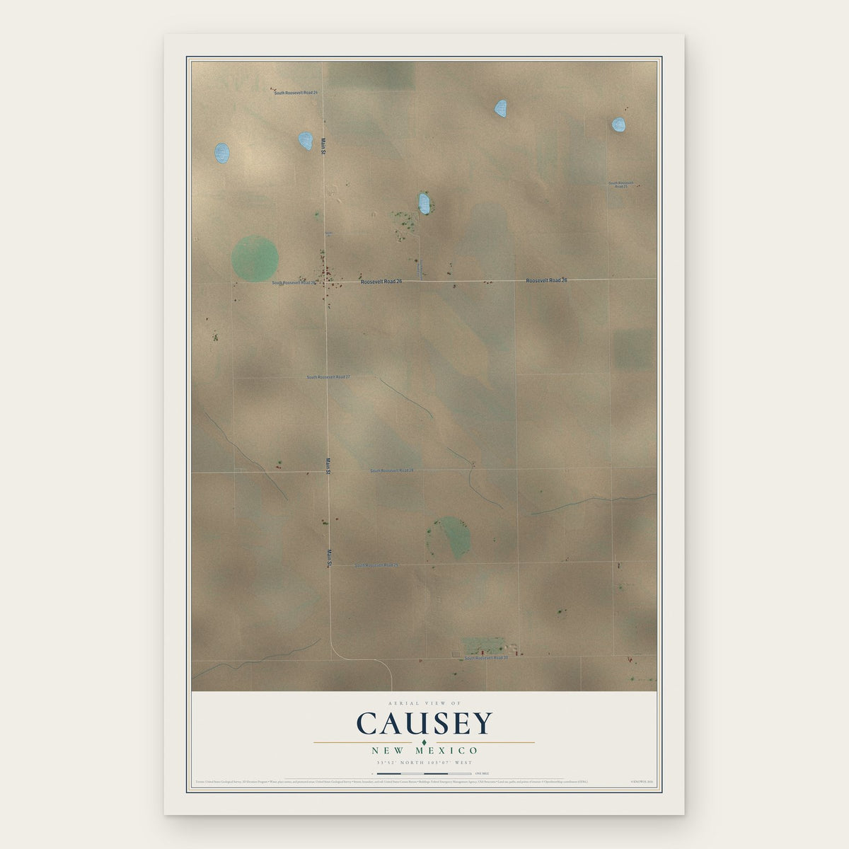 Causey, New Mexico map print, the full design