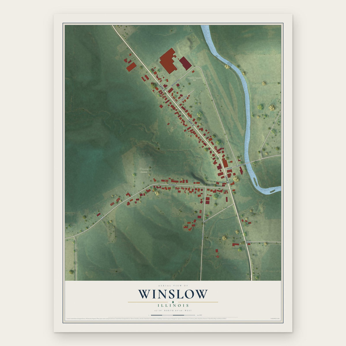 Winslow, Illinois map print, the full design