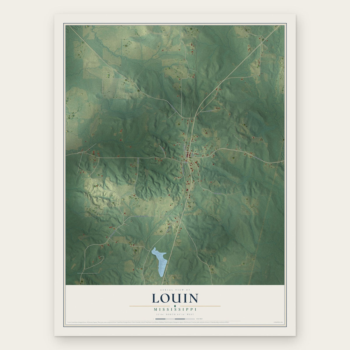 Louin, Mississippi map print, the full design