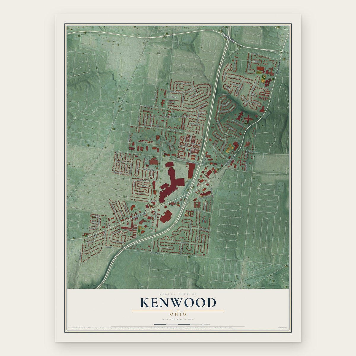 Kenwood, Ohio map print, the full design