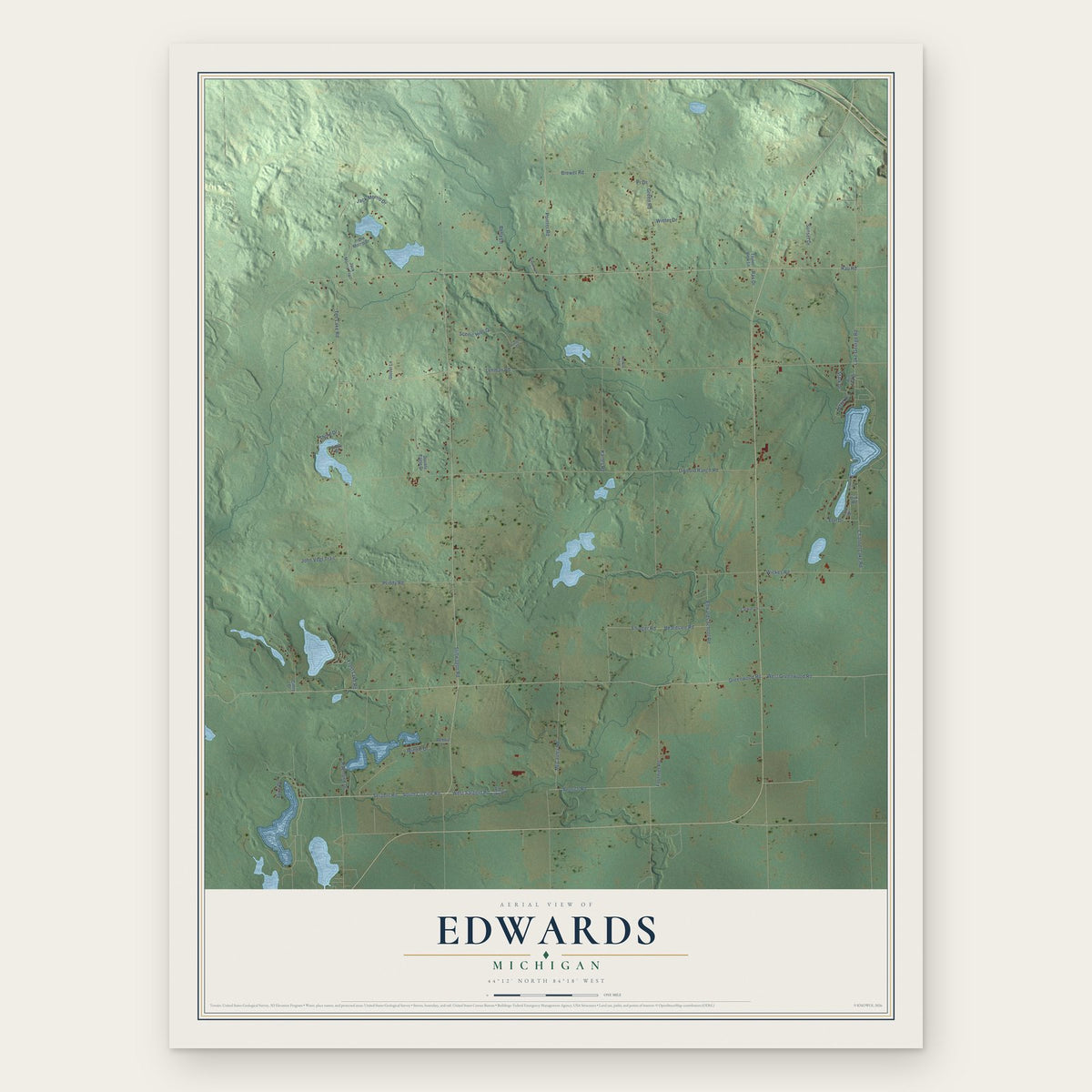 Edwards, Michigan map print, the full design