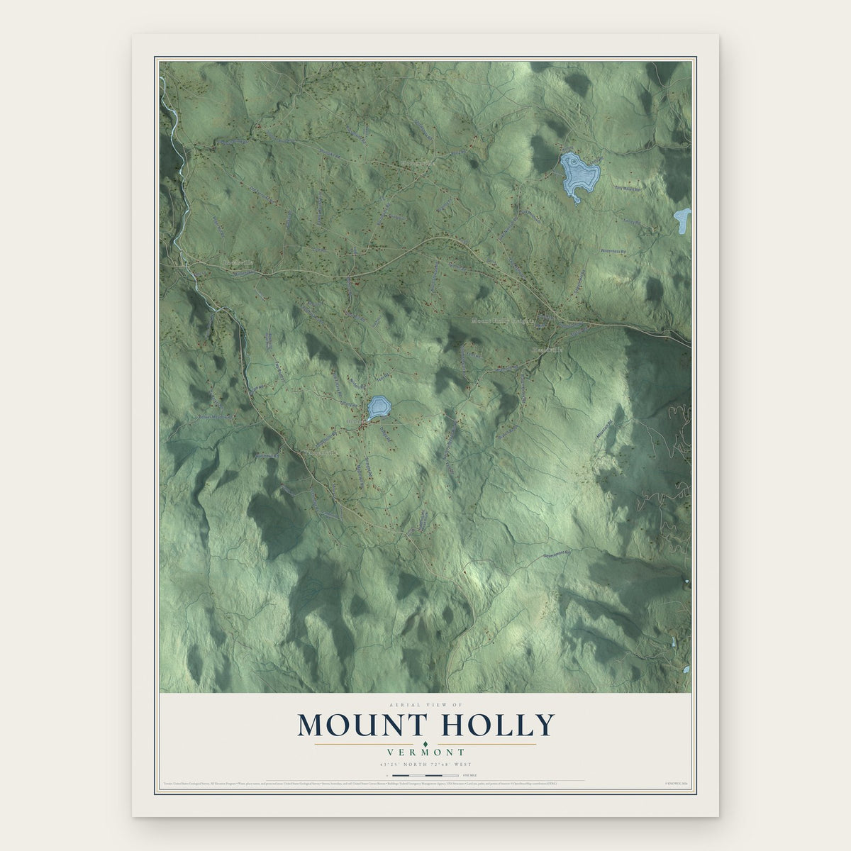 Mount Holly, Vermont map print, the full design