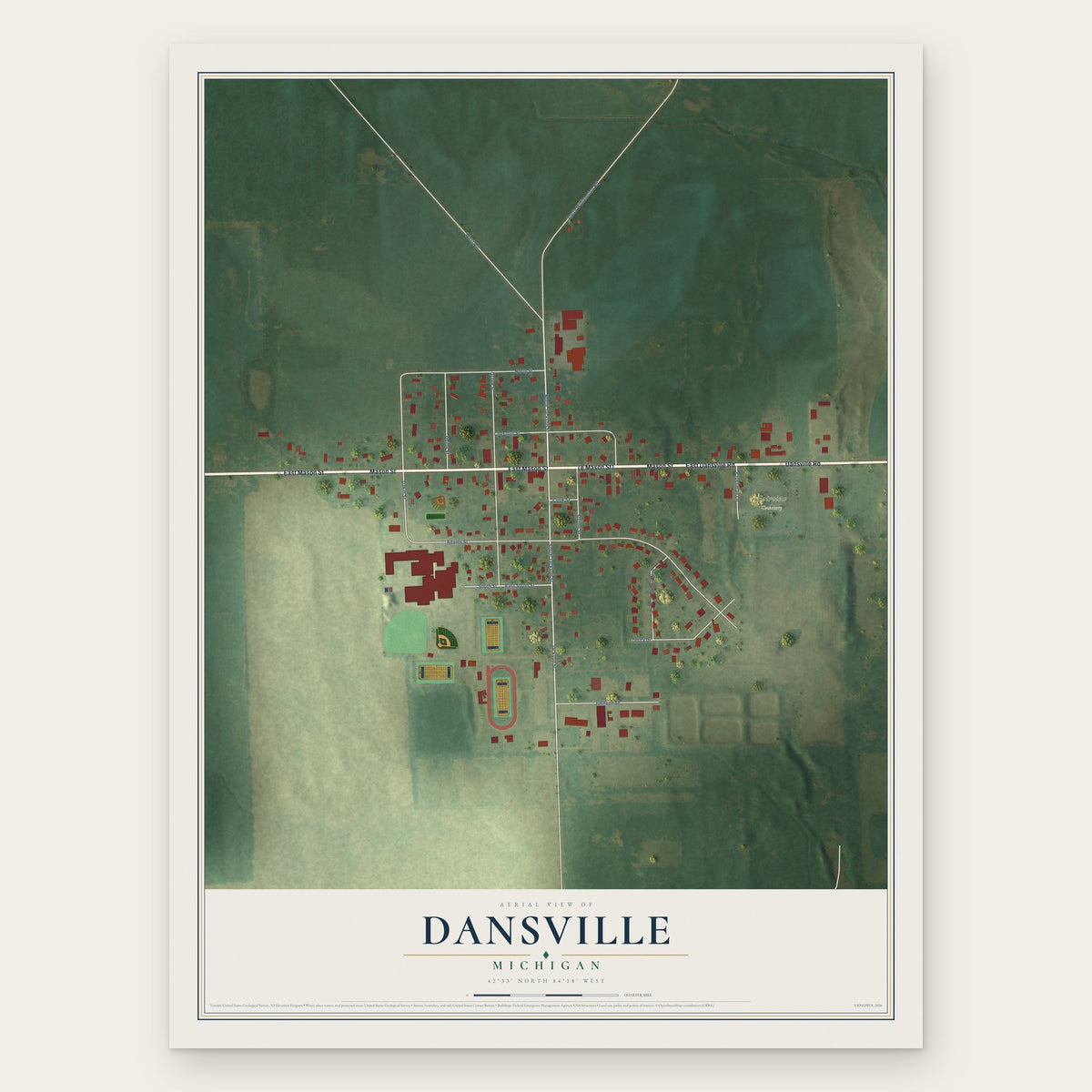 Dansville, Michigan map print, the full design