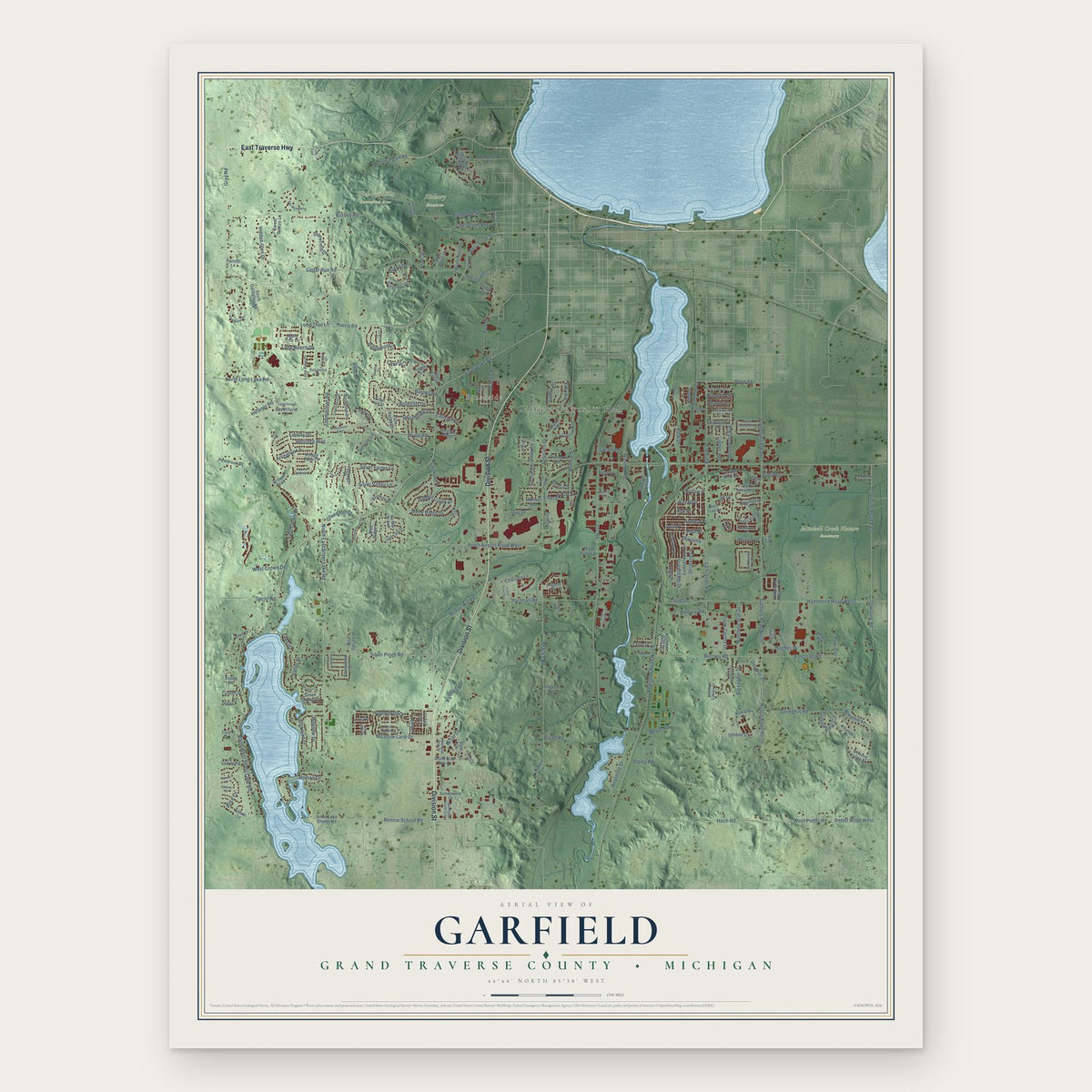 Garfield, Grand Traverse County, Michigan map print, the full design