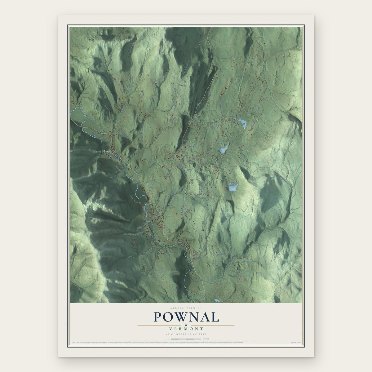 Pownal, Vermont map print, the full design