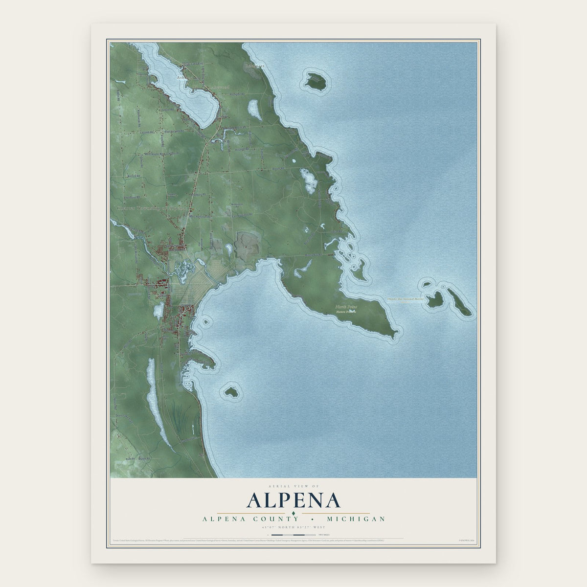 Alpena, Alpena County, Michigan map print, the full design